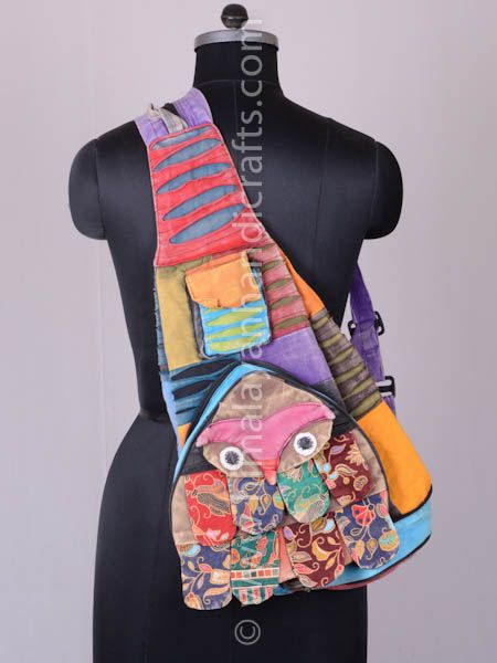 stonewashed-denim-owl-backpack-with-razor-cut-accents  display picture 1